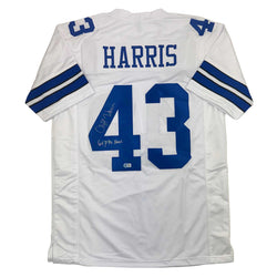 Autographed/Signed Cliff Harris Dallas White Football Jersey Beckett BAS COA (ONLINE ORDER ONLY)