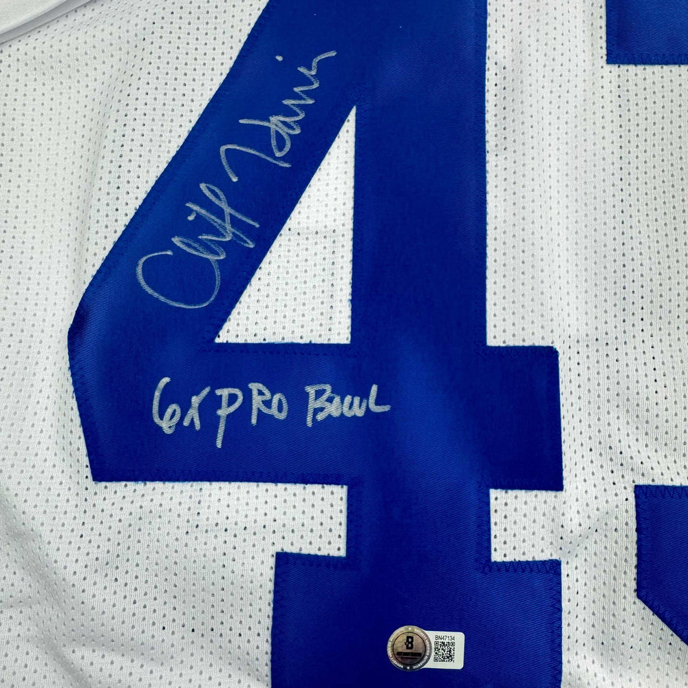 Autographed/Signed Cliff Harris Dallas White Football Jersey Beckett BAS COA (ONLINE ORDER ONLY)