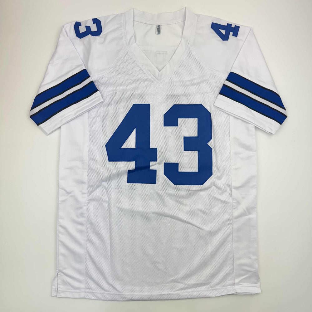 Autographed/Signed Cliff Harris Dallas White Football Jersey Beckett BAS COA (ONLINE ORDER ONLY)