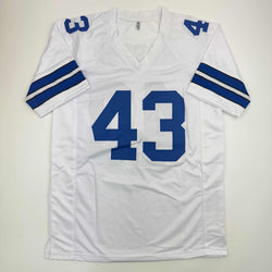 Autographed/Signed Cliff Harris Dallas White Football Jersey Beckett BAS COA (ONLINE ORDER ONLY)