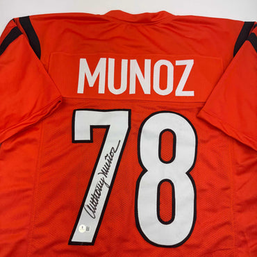 Autographed/Signed Anthony Munoz Cincinnati Orange Football Jersey Beckett BAS COA (ONLINE ORDER ONLY)