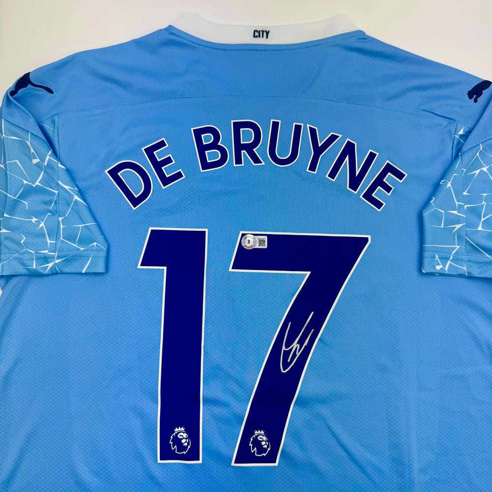 Autographed/Signed Kevin De Bruyne Manchester City Blue Soccer Futbol Jersey Beckett BAS COA (ONLINE ORDER ONLY)