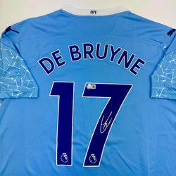 Autographed/Signed Kevin De Bruyne Manchester City Blue Soccer Futbol Jersey Beckett BAS COA (ONLINE ORDER ONLY)