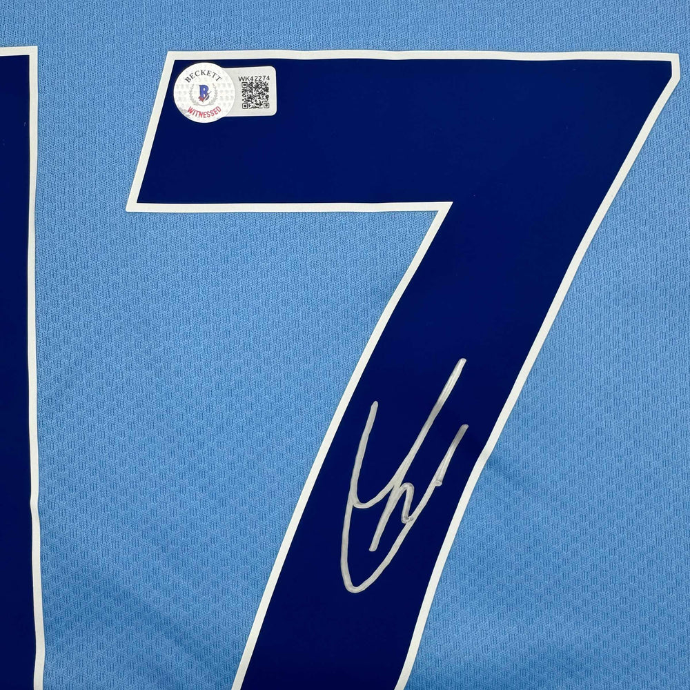 Autographed/Signed Kevin De Bruyne Manchester City Blue Soccer Futbol Jersey Beckett BAS COA (ONLINE ORDER ONLY)
