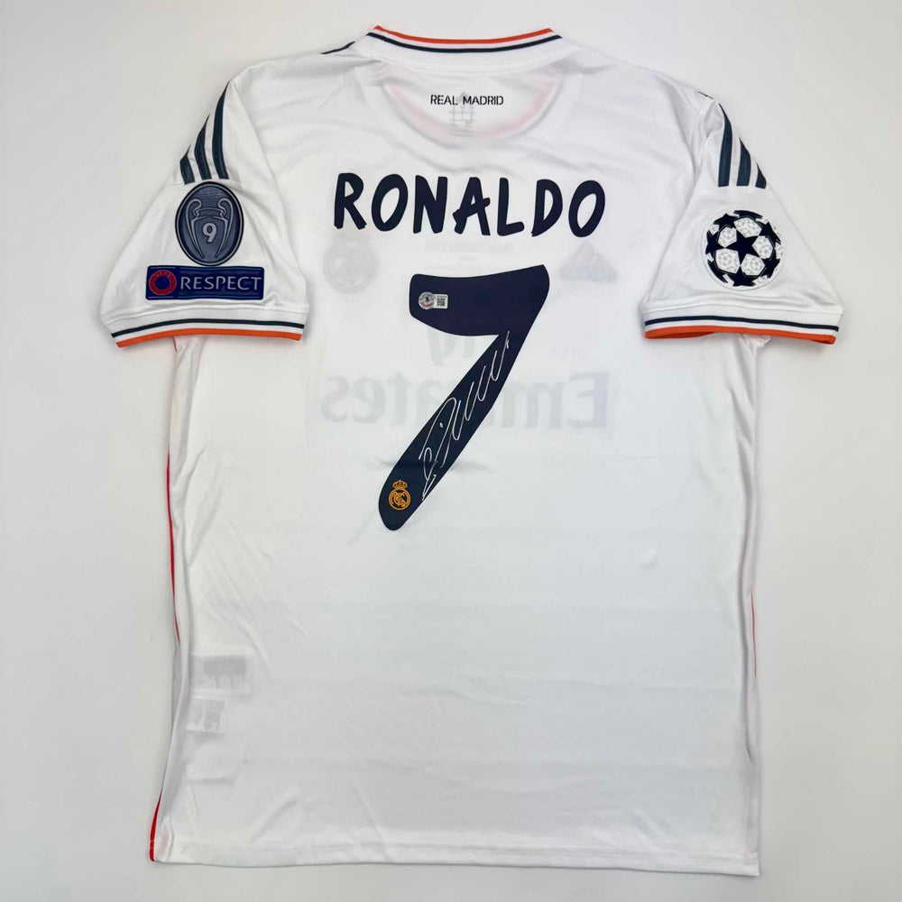 Autographed/Signed Cristiano Ronaldo Real Madrid White Soccer Jersey Beckett BAS COA (ONLINE ORDER ONLY)