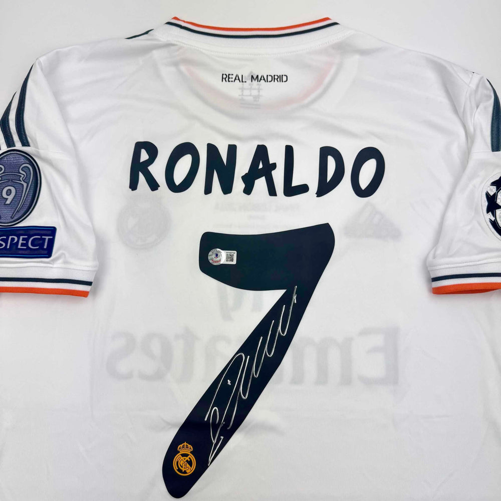 Autographed/Signed Cristiano Ronaldo Real Madrid White Soccer Jersey Beckett BAS COA (ONLINE ORDER ONLY)