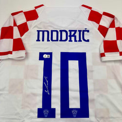 Autographed/Signed Luka Modric Croatia White Soccer Jersey Beckett BAS COA (ONLINE ORDER ONLY)