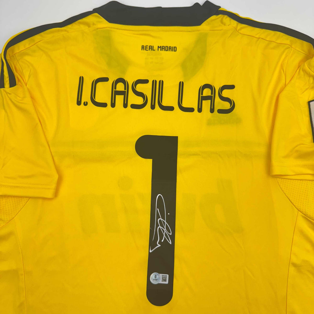 Autographed/Signed Iker Casillas Real Madrid Yellow Soccer Jersey Beckett BAS COA (ONLINE ORDER ONLY)