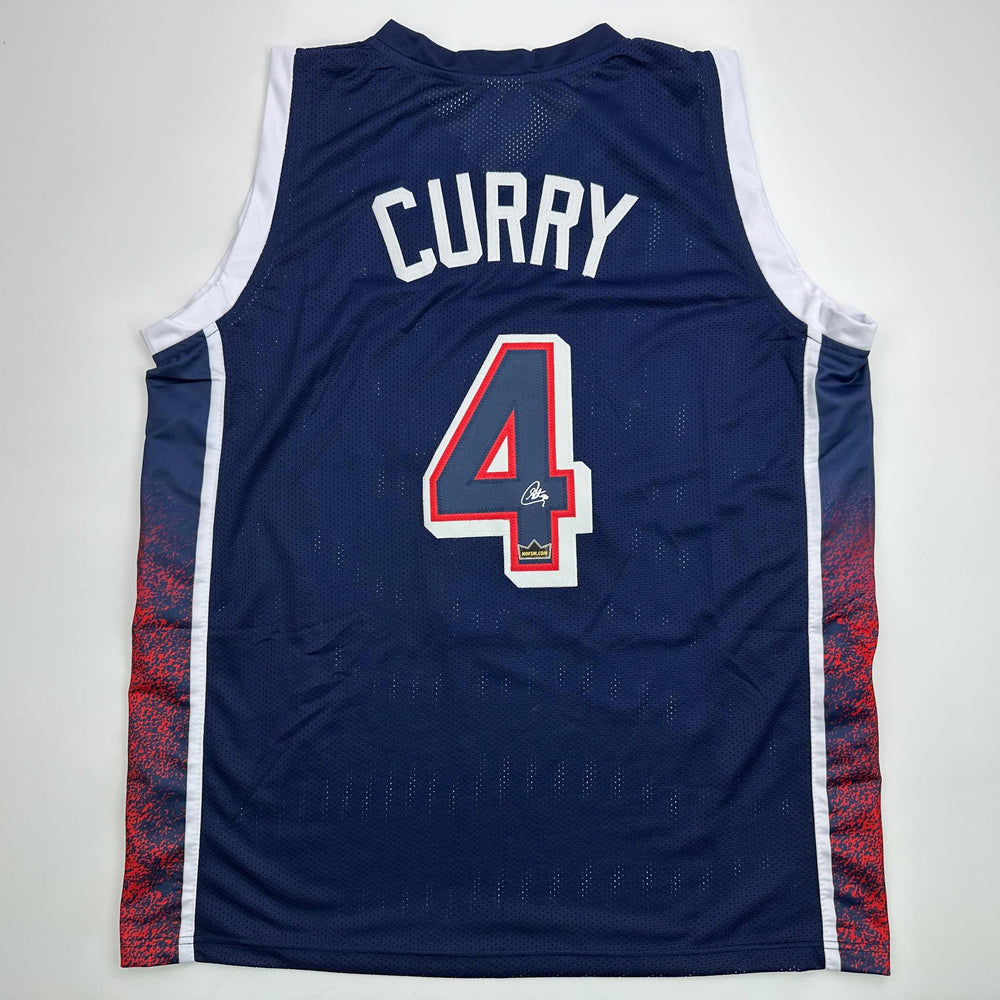 Facsimile Autographed Stephen Steph Curry 2024 United States Team USA Blue Reprint Laser Auto Basketball Jersey Size Men's XL (ONLINE ORDER ONLY)