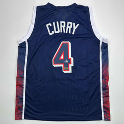 Facsimile Autographed Stephen Steph Curry 2024 United States Team USA Blue Reprint Laser Auto Basketball Jersey Size Men's XL (ONLINE ORDER ONLY)