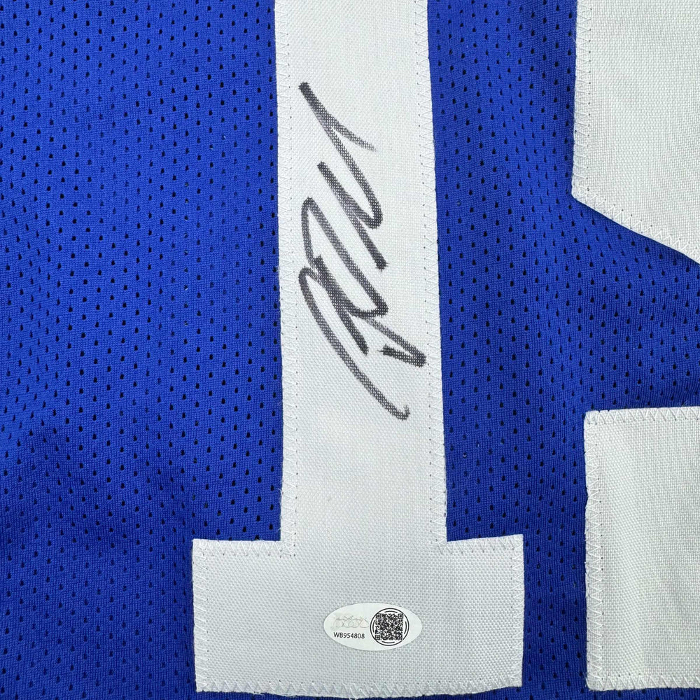 Autographed/Signed Riley Leonard Indianapolis Blue Football Jersey JSA COA (ONLINE ORDER ONLY)