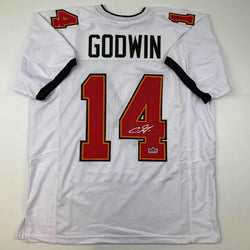 Facsimile Autographed Chris Godwin Tampa Bay White Reprint Laser Auto Football Jersey Size Men's XL (ONLINE ORDER ONLY)