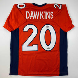 Facsimile Autographed Brian Dawkins Denver Orange Reprint Laser Auto Football Jersey Size Men's XL (ONLINE ORDER ONLY)