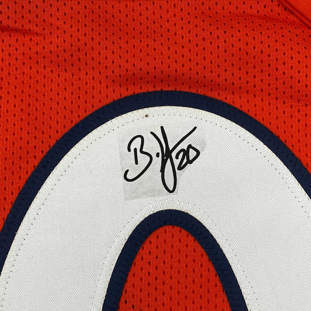 Facsimile Autographed Brian Dawkins Denver Orange Reprint Laser Auto Football Jersey Size Men's XL (ONLINE ORDER ONLY)