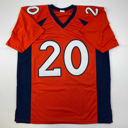 Facsimile Autographed Brian Dawkins Denver Orange Reprint Laser Auto Football Jersey Size Men's XL (ONLINE ORDER ONLY)