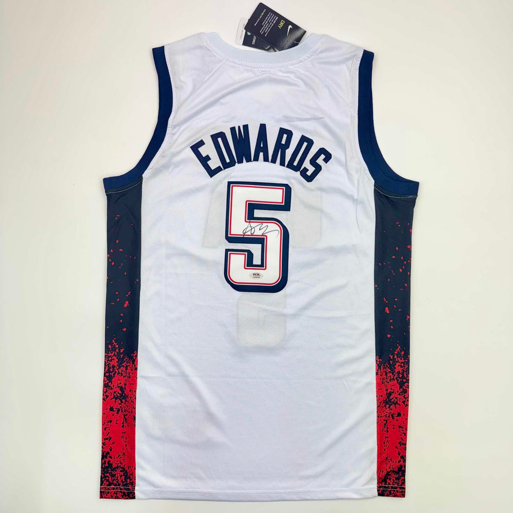 Autographed/Signed Anthony Edwards United States USA White Basketball Jersey PSA COA (ONLINE ORDER ONLY)