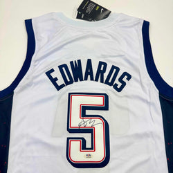 Autographed/Signed Anthony Edwards United States USA White Basketball Jersey PSA COA (ONLINE ORDER ONLY)
