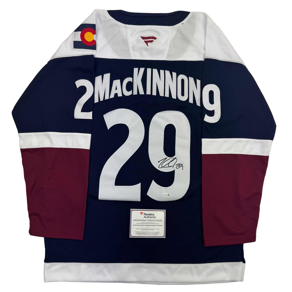Autographed/Signed Nathan MacKinnon Colorado Avalanche Authentic Blue Hockey Jersey Fanatics COA (ONLINE ORDER ONLY)