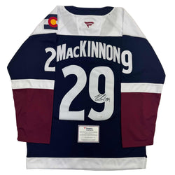 Autographed/Signed Nathan MacKinnon Colorado Avalanche Authentic Blue Hockey Jersey Fanatics COA (ONLINE ORDER ONLY)
