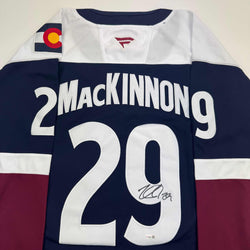 Autographed/Signed Nathan MacKinnon Colorado Avalanche Authentic Blue Hockey Jersey Fanatics COA (ONLINE ORDER ONLY)