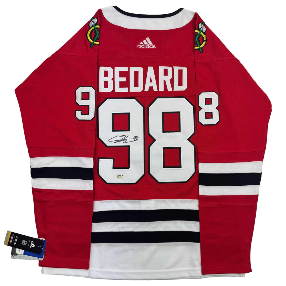 Autographed/Signed Connor Bedard Chicago Blackhawks Red Hockey Jersey PSA COA (ONLINE ORDER ONLY)