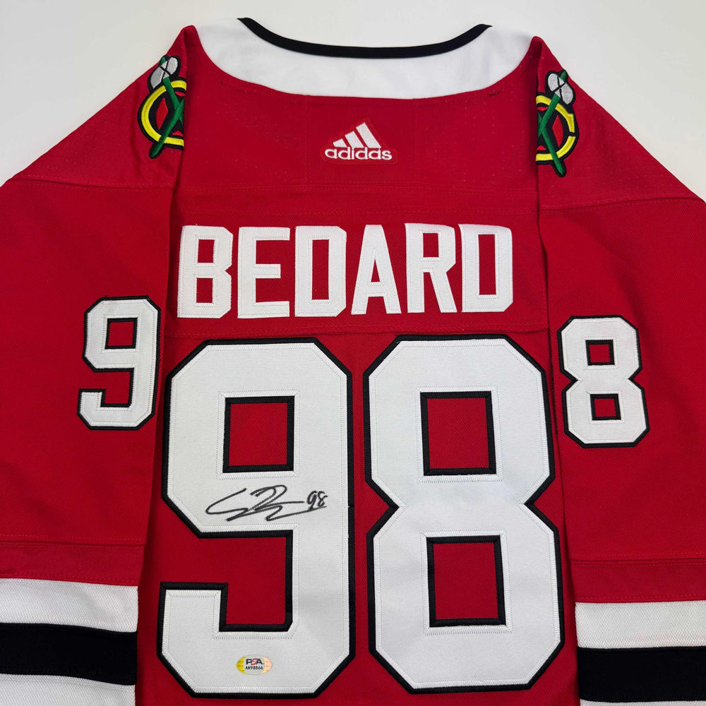 Autographed/Signed Connor Bedard Chicago Blackhawks Red Hockey Jersey PSA COA (ONLINE ORDER ONLY)