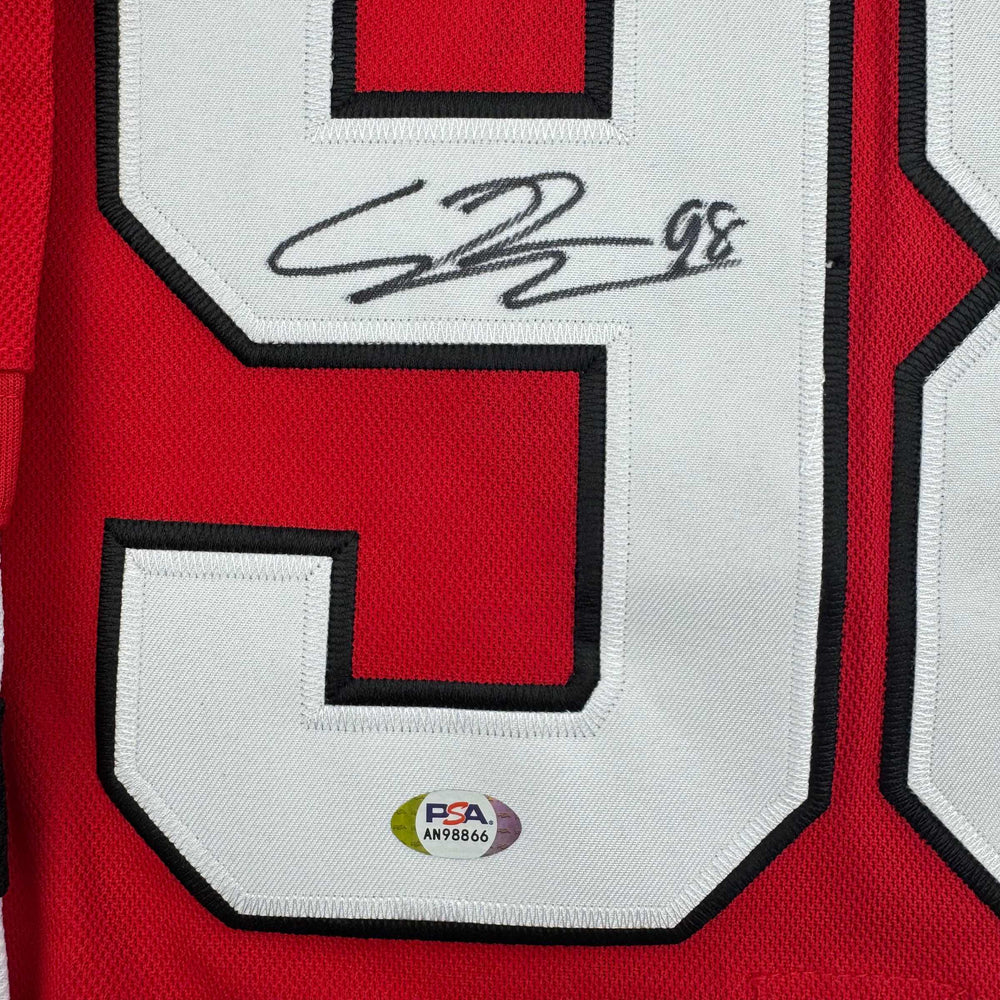 Autographed/Signed Connor Bedard Chicago Blackhawks Red Hockey Jersey PSA COA (ONLINE ORDER ONLY)