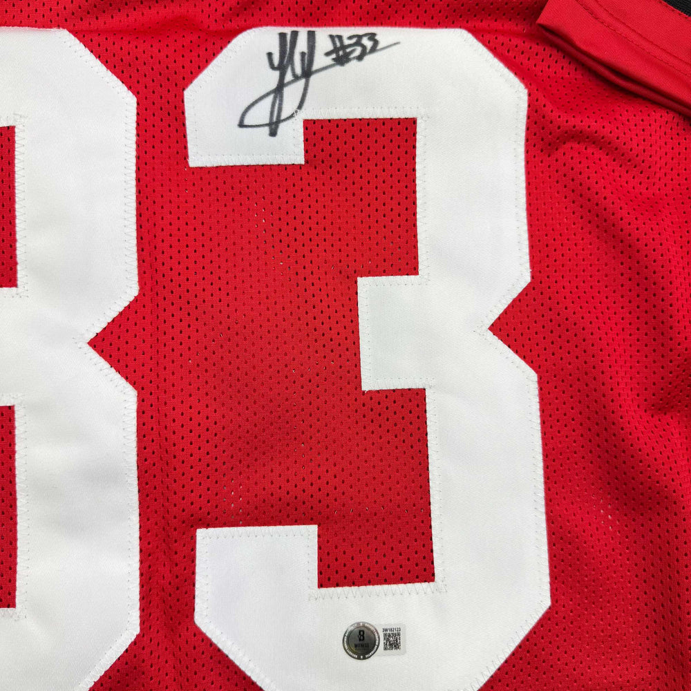 Autographed/Signed Jack Sawyer Ohio State Red College Football Jersey Beckett BAS COA (ONLINE ORDER ONLY)