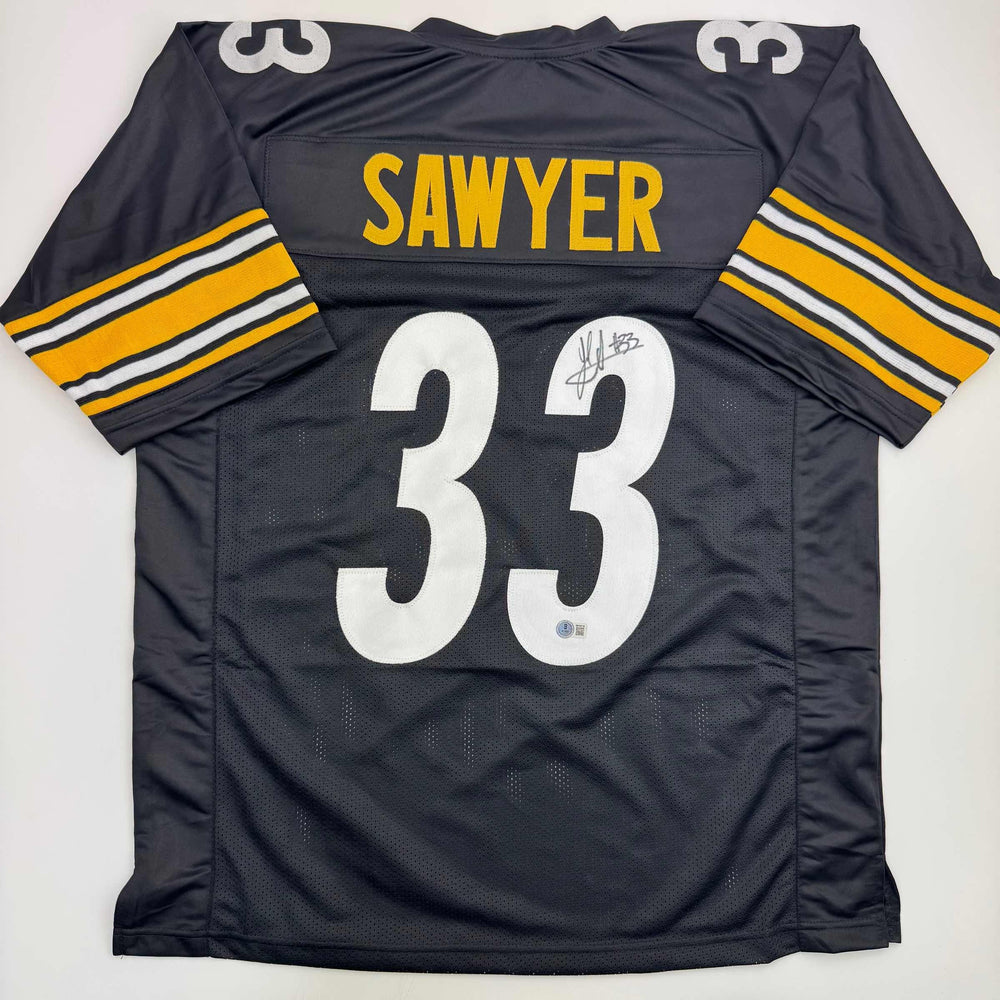 Autographed/Signed Jack Sawyer Pittsburgh Black Football Jersey Beckett BAS COA (ONLINE ORDER ONLY)