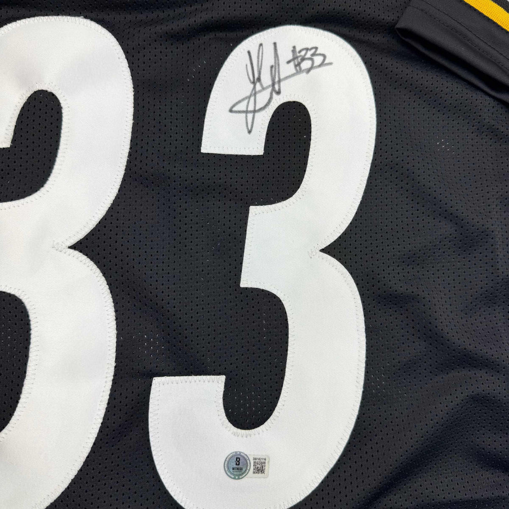 Autographed/Signed Jack Sawyer Pittsburgh Black Football Jersey Beckett BAS COA (ONLINE ORDER ONLY)