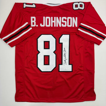 Autographed/Signed Billy White Shoes Johnson Atlanta Red Football Jersey JSA COA (ONLINE ORDER ONLY)