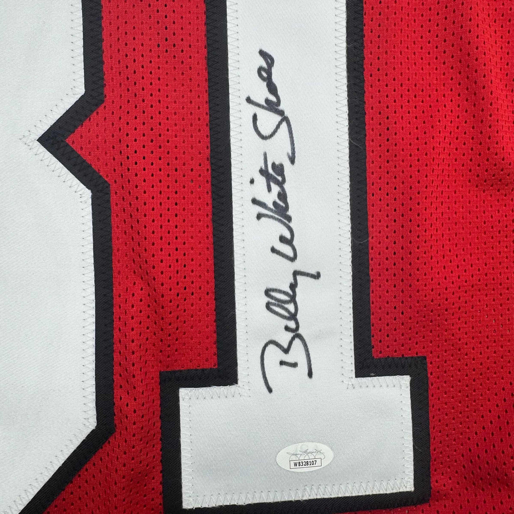 Autographed/Signed Billy White Shoes Johnson Atlanta Red Football Jersey JSA COA (ONLINE ORDER ONLY)