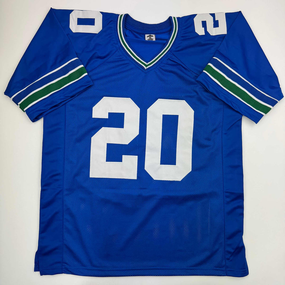 Autographed/Signed Julian Love Seattle Blue Retro Football Jersey JSA COA (ONLINE ORDER ONLY)