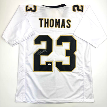Autographed/Signed Pierre Thomas New Orleans White Football Jersey JSA COA (ONLINE ORDER ONLY)