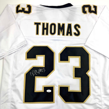 Autographed/Signed Pierre Thomas New Orleans White Football Jersey JSA COA (ONLINE ORDER ONLY)