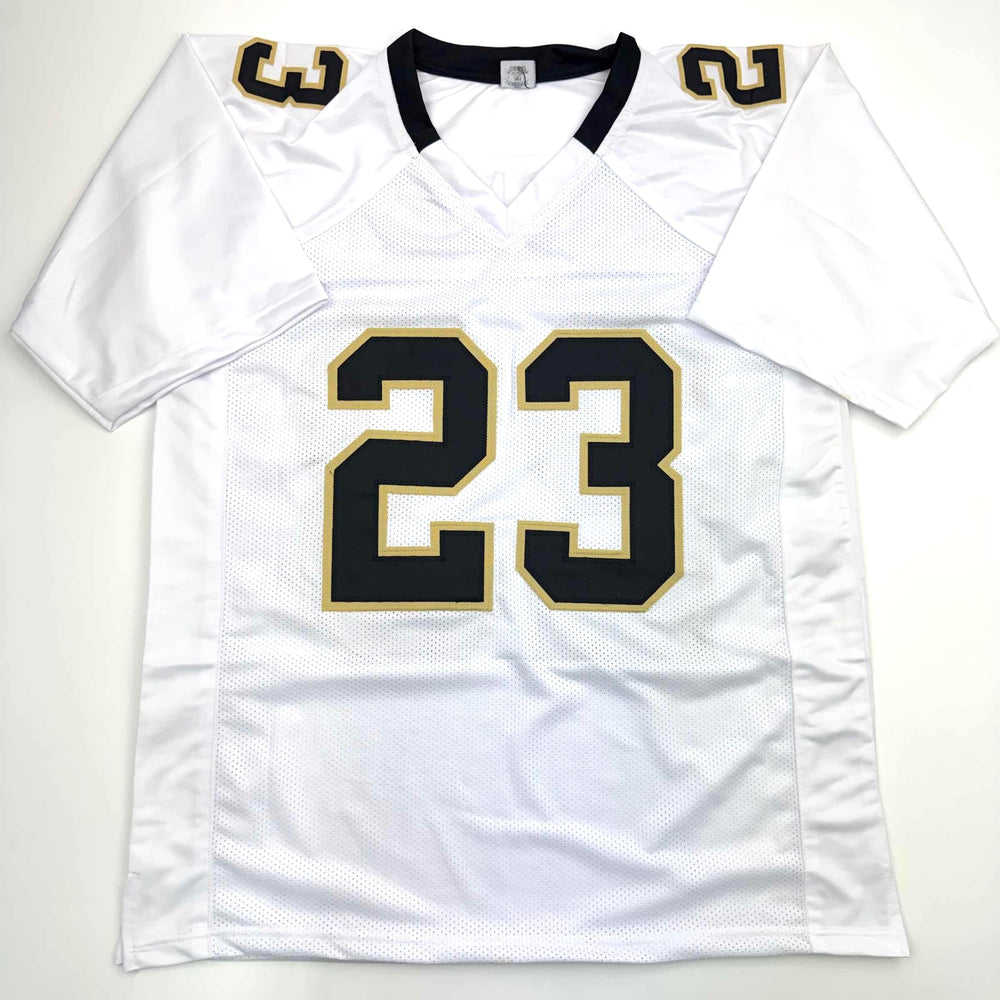 Autographed/Signed Pierre Thomas New Orleans White Football Jersey JSA COA (ONLINE ORDER ONLY)