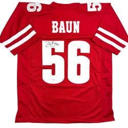 Autographed/Signed Zack Baun Wisconsin Red College Football Jersey JSA COA (ONLINE ORDER ONLY)