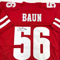Autographed/Signed Zack Baun Wisconsin Red College Football Jersey JSA COA (ONLINE ORDER ONLY)