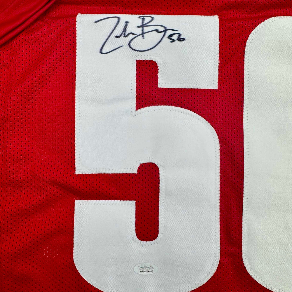 Autographed/Signed Zack Baun Wisconsin Red College Football Jersey JSA COA (ONLINE ORDER ONLY)