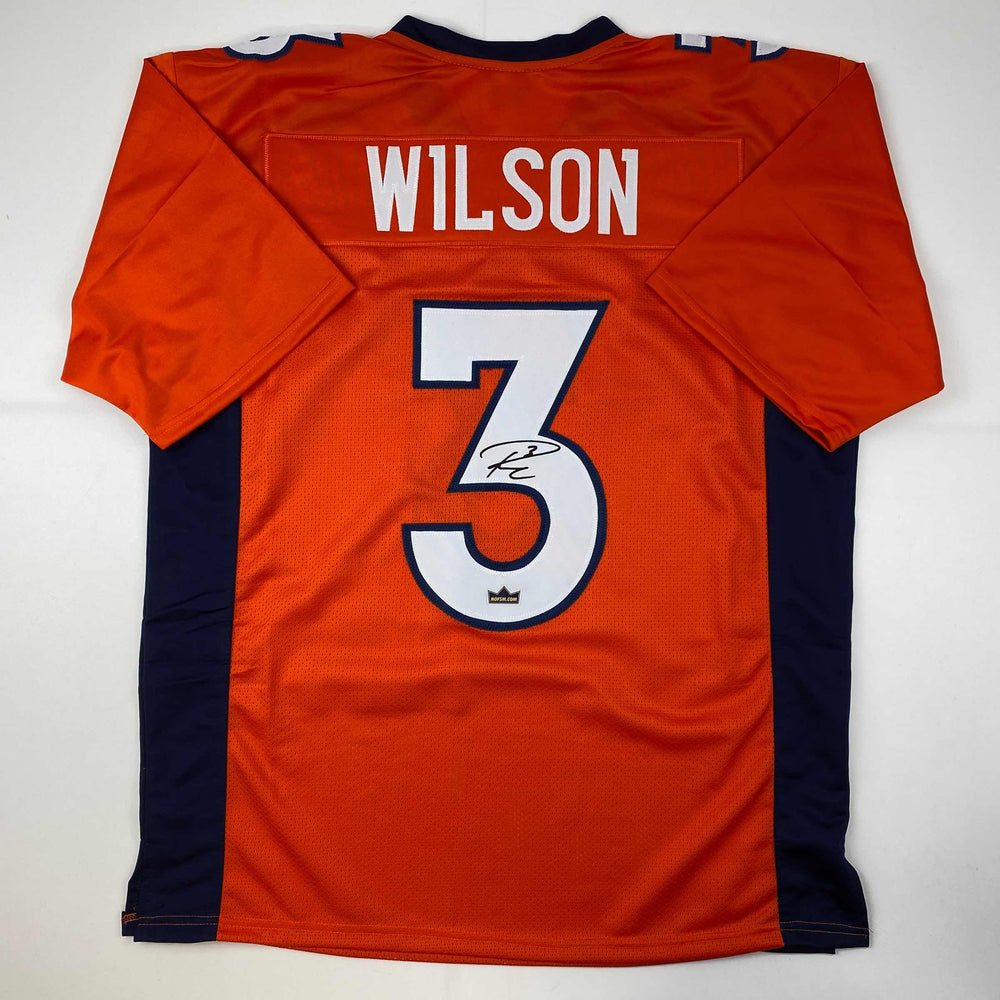 Facsimile Autographed Russell Wilson Denver Orange Reprint Laser Auto Football Jersey Size Men's XL (ONLINE ORDER ONLY)