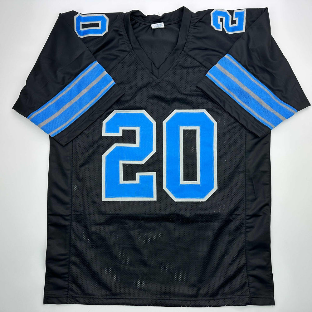 Facsimile Autographed Barry Sanders Detroit Black Reprint Laser Auto Football Jersey Size Men's XL (ONLINE ORDER ONLY)