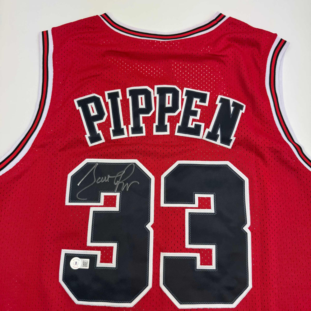 Autographed/Signed Scottie Pippen Chicago Red Basketball Jersey Beckett BSA COA (ONLINE ORDER ONLY)