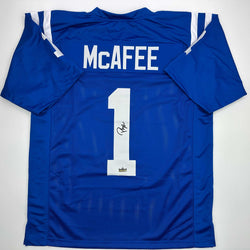 Facsimile Autographed Pat McAfee Indianapolis Blue Reprint Laser Auto Football Jersey Size Men's XL (ONLINE ORDER ONLY)