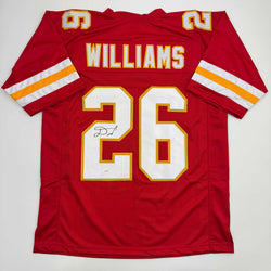 Autographed/Signed Damien Williams Kansas City Red Football Jersey JSA COA (ONLINE ORDER ONLY)