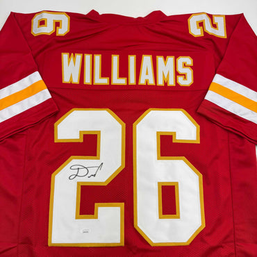 Autographed/Signed Damien Williams Kansas City Red Football Jersey JSA COA (ONLINE ORDER ONLY)