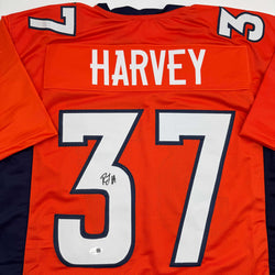 Autographed/Signed R.J RJ Harvey Denver Orange Football Jersey JAS COA (ONLINE ORDER ONLY)