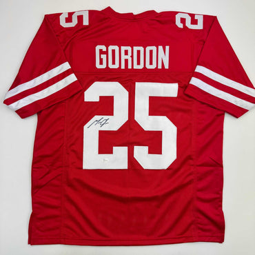 Autographed/Signed Melvin Gordon Wisconsin Red College Football Jersey JSA COA (ONLINE ORDER ONLY)