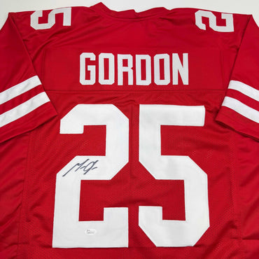 Autographed/Signed Melvin Gordon Wisconsin Red College Football Jersey JSA COA (ONLINE ORDER ONLY)