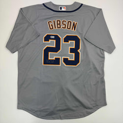 Autographed/Signed Kirk Gibson Detroit Tigers Grey Baseball Jersey Beckett BAS COA (ONLINE ORDER ONLY)