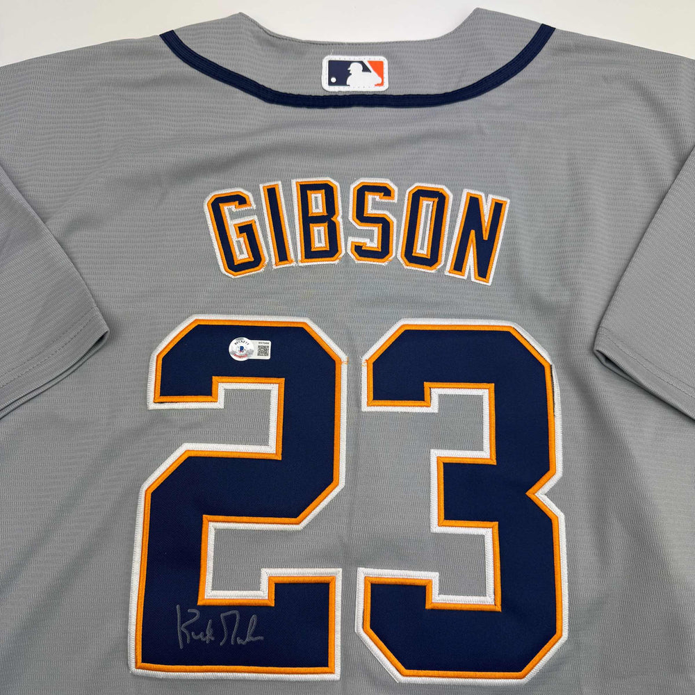 Autographed/Signed Kirk Gibson Detroit Tigers Grey Baseball Jersey Beckett BAS COA (ONLINE ORDER ONLY)